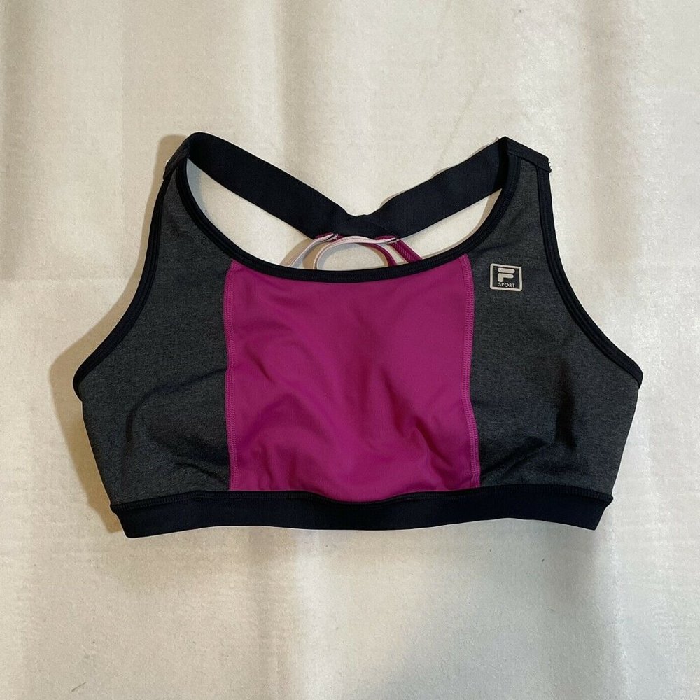 Fila Crossback Pink Black Gray Size L Sports Bra